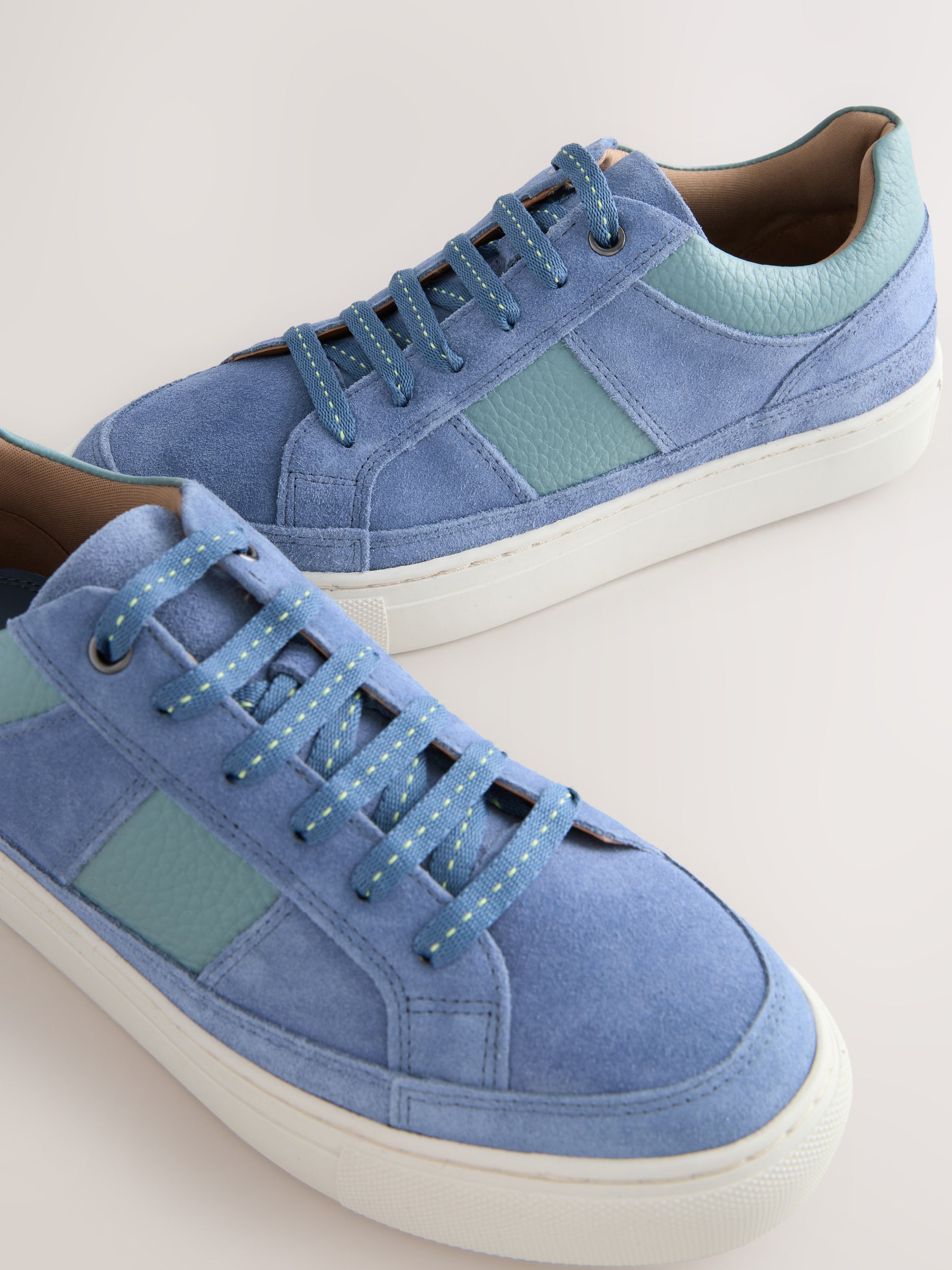 Buy Blue Leather Round Toe Lace Up Trainers from Next USA