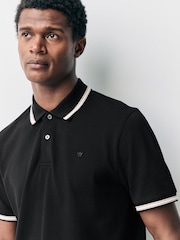 Black Ottoman Regular Fit Short Sleeve Tipped Polo Shirt - Image 1 of 3