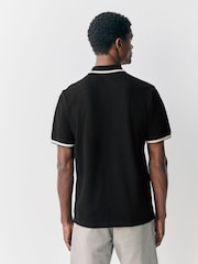 Black Ottoman Regular Fit Short Sleeve Tipped Polo Shirt - Image 3 of 3