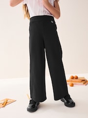Black Pull-On Cotton Rich Jersey Stretch Wide Leg Trousers (3-17yrs) - Image 1 of 8