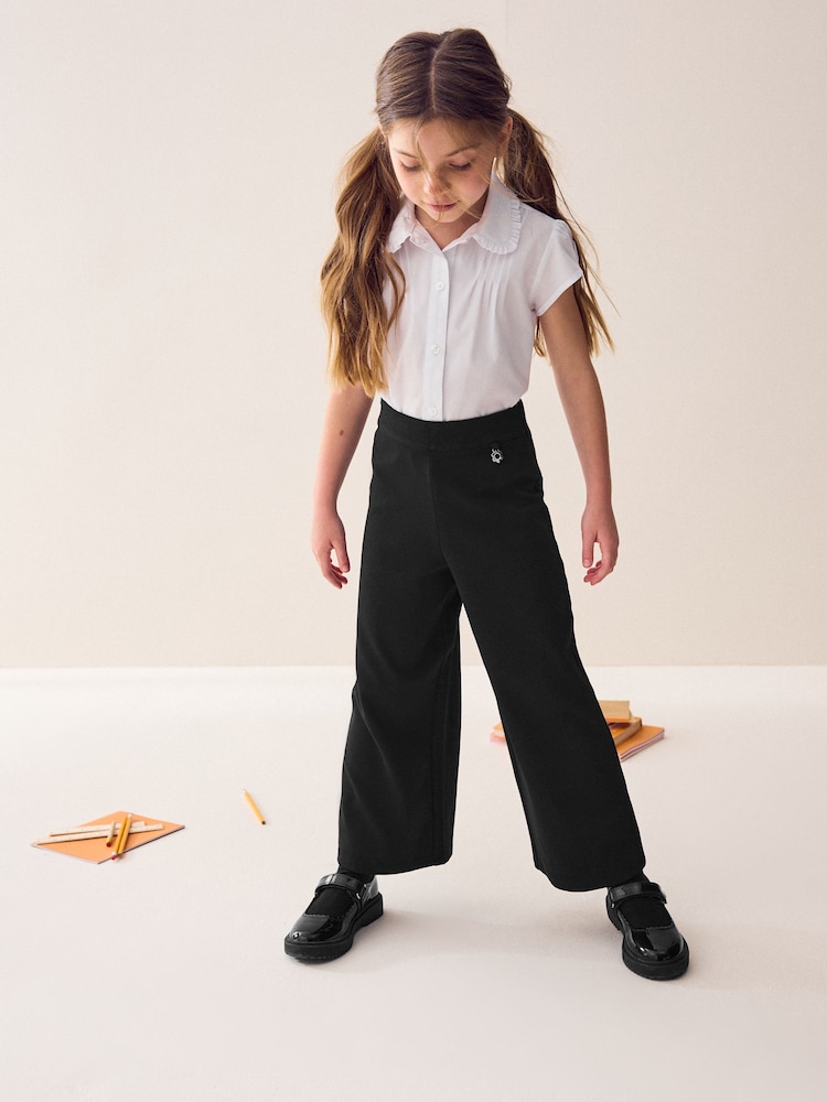 Black Pull-On Cotton Rich Jersey Stretch Wide Leg Trousers (3-17yrs) - Image 2 of 8