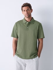 Green 100% Cotton Short Sleeve Slub Polo Shirt - Image 1 of 8