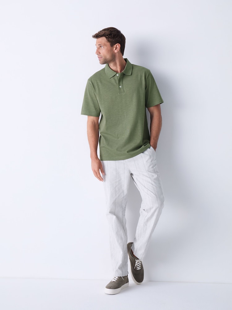 Green 100% Cotton Short Sleeve Slub Polo Shirt - Image 2 of 8 Green 100% Cotton Short Sleeve Slub Polo Shirt - Image 2 of 8
