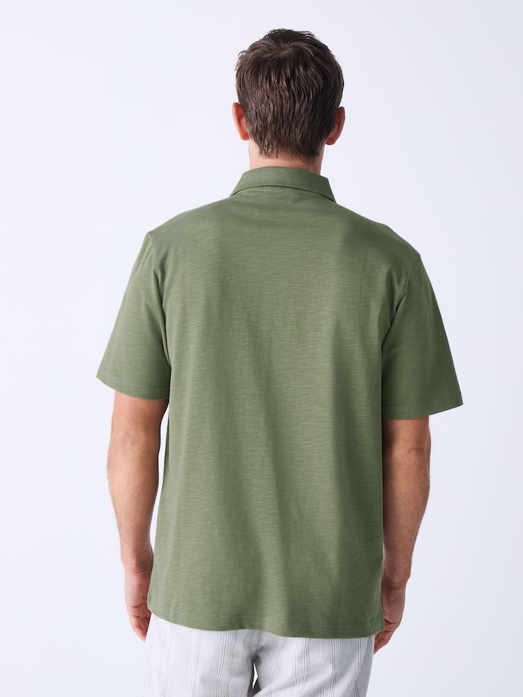 Green 100% Cotton Short Sleeve Slub Polo Shirt - Image 3 of 8