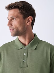 Green 100% Cotton Short Sleeve Slub Polo Shirt - Image 4 of 8
