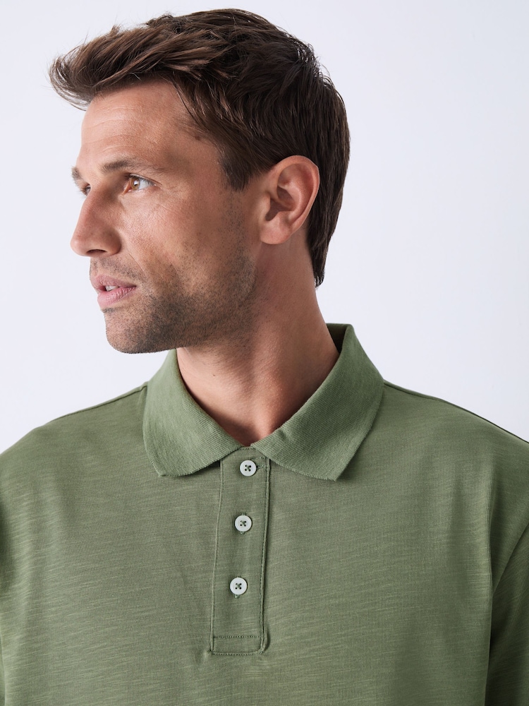 Green 100% Cotton Short Sleeve Slub Polo Shirt - Image 4 of 8