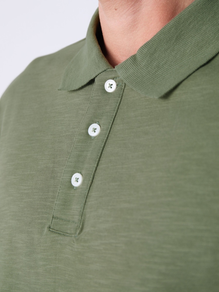 Green 100% Cotton Short Sleeve Slub Polo Shirt - Image 5 of 8