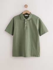 Green 100% Cotton Short Sleeve Slub Polo Shirt - Image 6 of 8