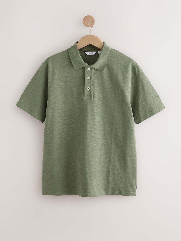 Green 100% Cotton Short Sleeve Slub Polo Shirt - Image 6 of 8
