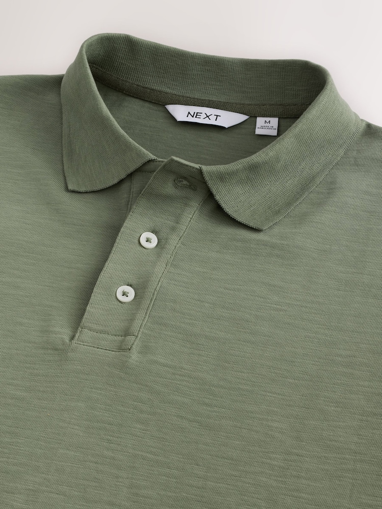 Green 100% Cotton Short Sleeve Slub Polo Shirt - Image 7 of 8