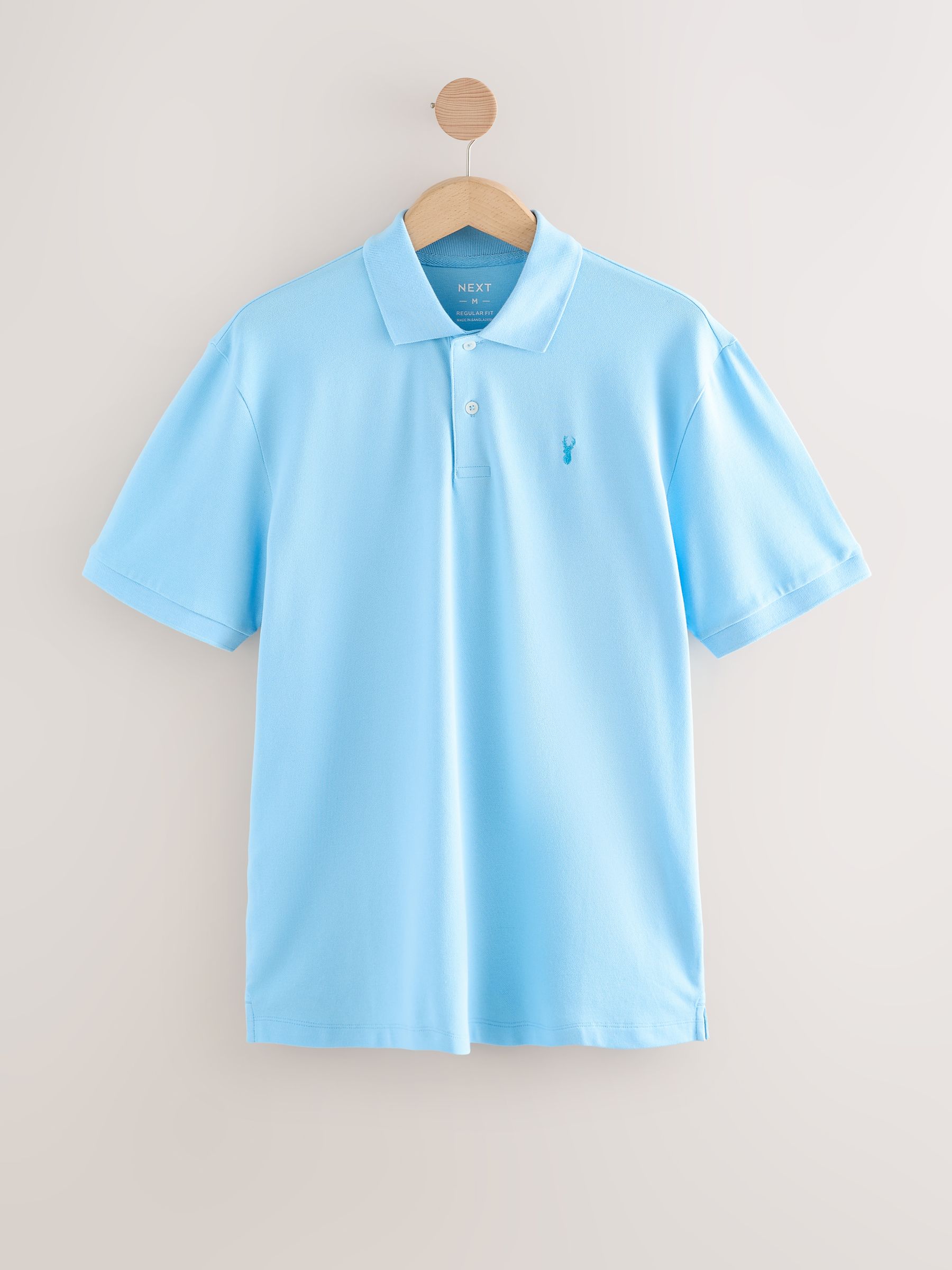 Buy Sky Blue Regular Fit Short Sleeve Pique Polo Shirt from