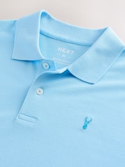 Sky Blue Regular Fit Short Sleeve Pique Polo Shirt - Image 7 of 8