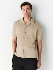 Stone Relaxed Fit Smart Cuban Collar Jersey Shirt - Image 1 of 6