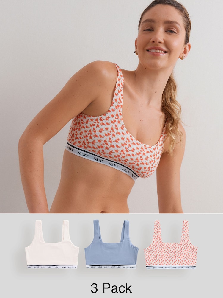 Blue/Cream/Floral 3 Pack Ultimate Comfort Crop Tops - Image 1 of 12 Blue/Cream/Floral 3 Pack Ultimate Comfort Crop Tops - Image 1 of 12
