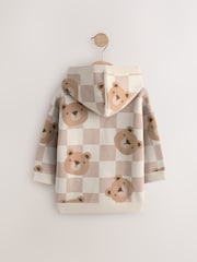 Neutral Checkerboard Bear Knitted Hoodie (3mths-7yrs) - Image 2 of 4