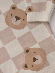 Neutral Checkerboard Bear Knitted Hoodie (3mths-7yrs) - Image 4 of 4