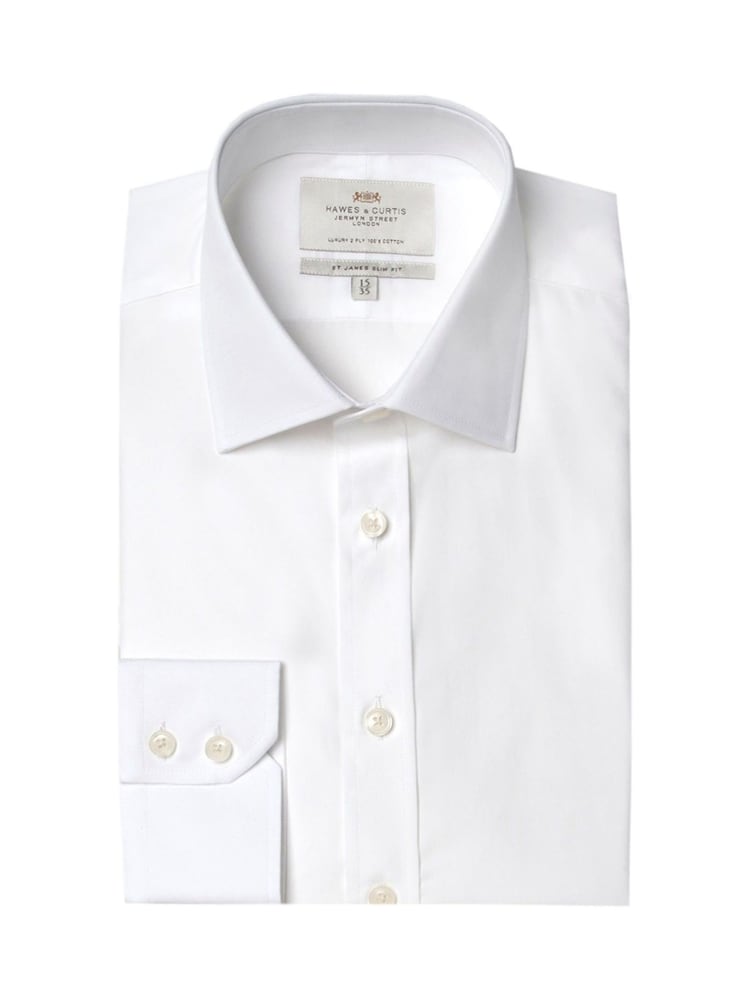 Hawes & Curtis Slim Poplin 100% Cotton White Shirt - Image 1 of 3 Hawes & Curtis Slim Poplin 100% Cotton White Shirt - Image 1 of 3