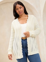 Marfil - Lipsy Knitted Pretty Stitch Crochet Long Cardigan - Imagen 1 de 4