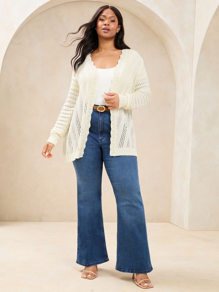 Lipsy Ivory Curve Knitted Pretty Stitch Crochet Long Cardigan - Image 3 of 4