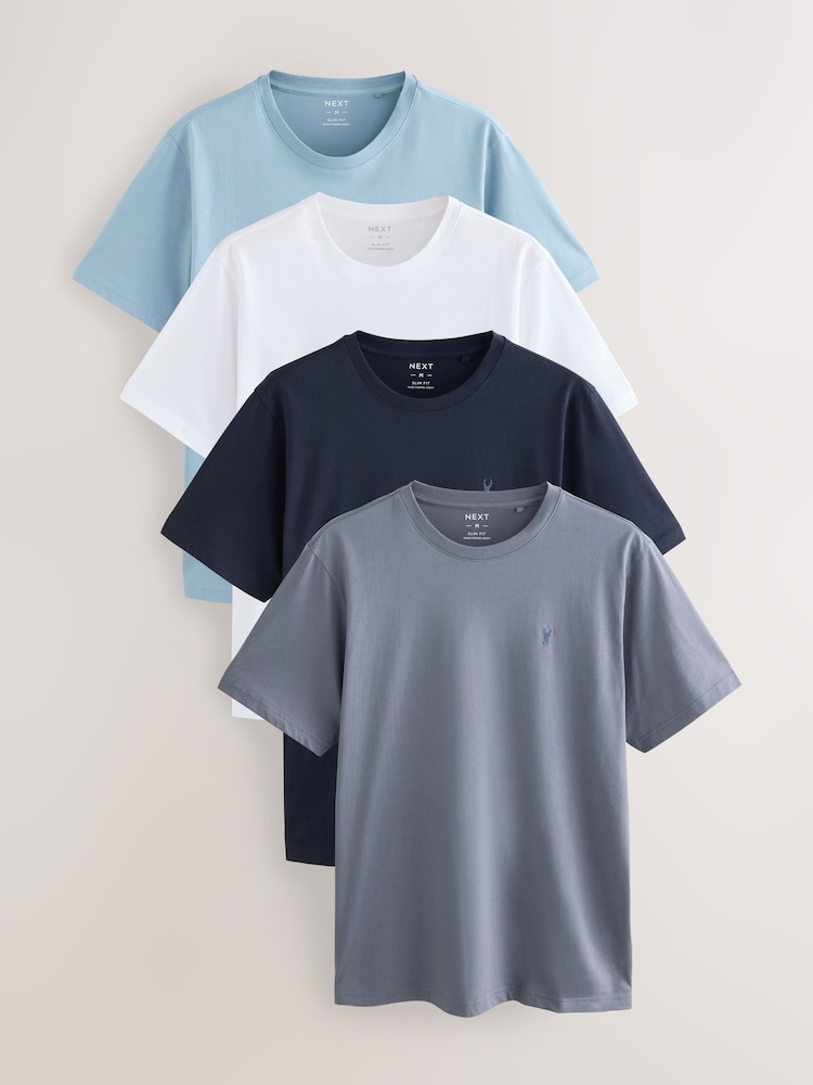 Bleu/Marine/Blanc/Acier - Slim Fit (Slim Fit) - T-shirt en coton 100% 4 Paquet - Image 1 of 12