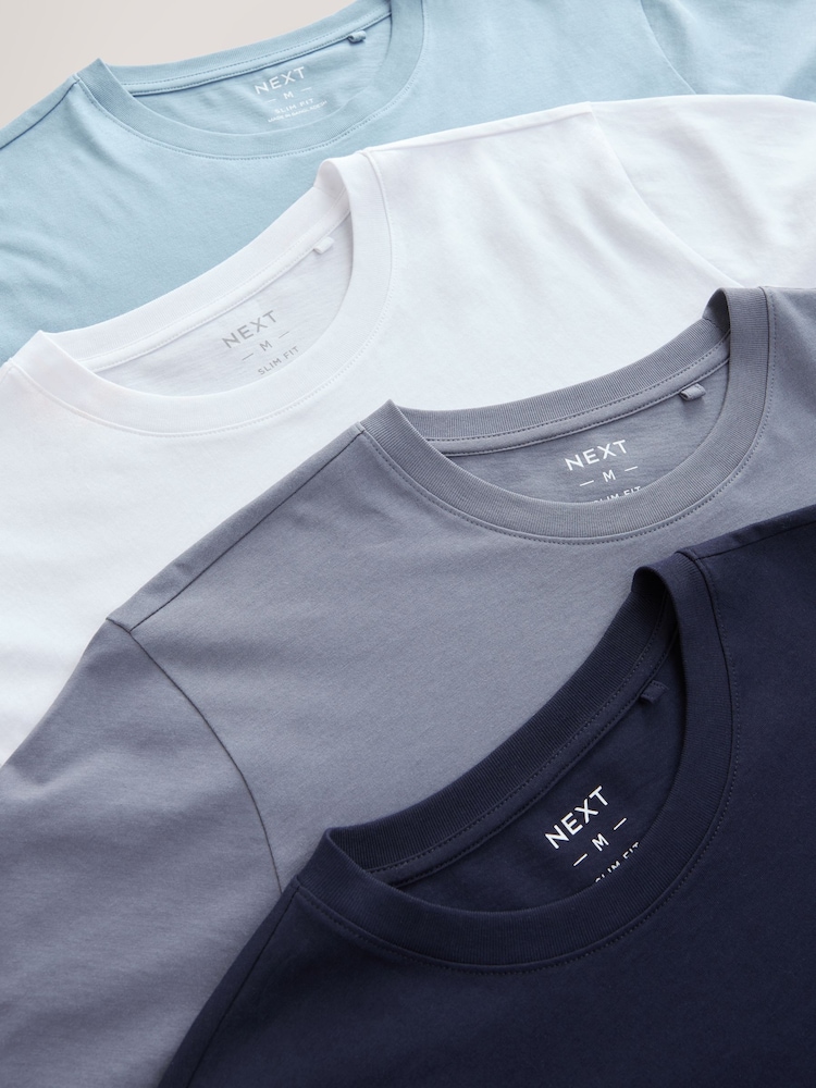 Bleu/Marine/Blanc/Acier - Slim Fit (Slim Fit) - T-shirt en coton 100% 4 Paquet - Image 6 of 12