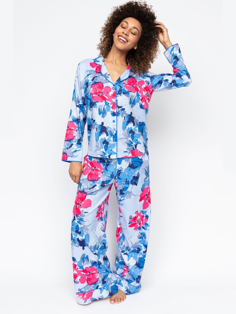 Cyberjammies Blue Lyla Floral Print Pyjama Set - Image 1 of 4