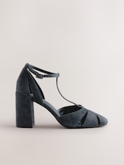 Navy Forever Comfort® Leather Round Toe Cut Out T-Bar Block Heel Shoes - Image 2 of 5