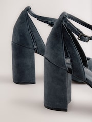 Navy Forever Comfort® Leather Round Toe Cut Out T-Bar Block Heel Shoes - Image 5 of 5
