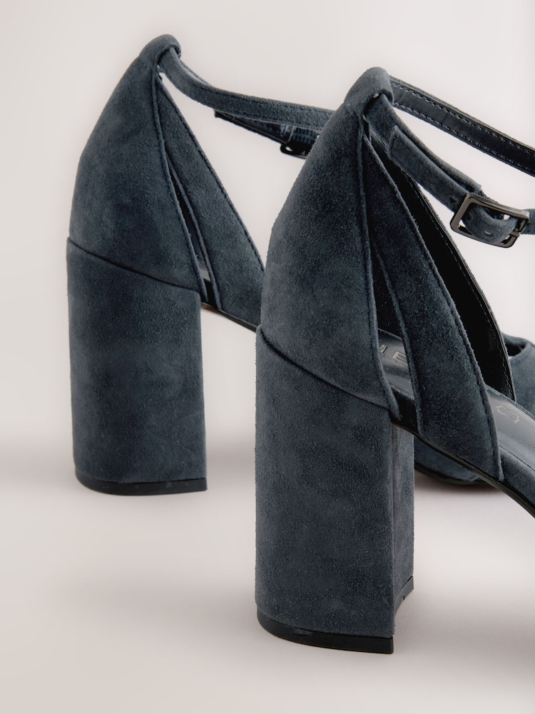 Navy Forever Comfort® Leather Round Toe Cut Out T-Bar Block Heel Shoes - Image 5 of 5