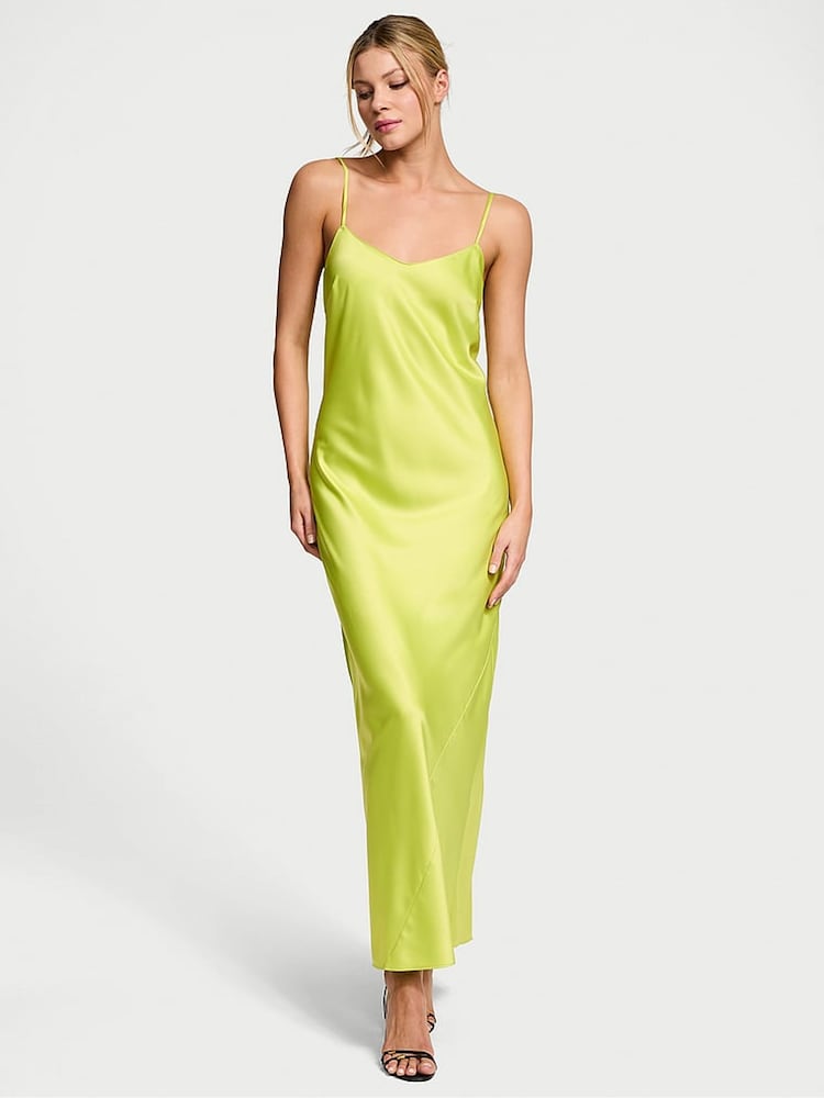 Victoria's Secret Limelight Green Satin Long Slip Dress - Image 1 of 3