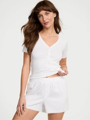 Victoria's Secret White Pointelle Henley Short Sleeve Pyjama Set - Image 1 of 2
