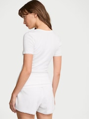 Victoria's Secret White Pointelle Henley Short Sleeve Pyjama Set - Image 2 of 2