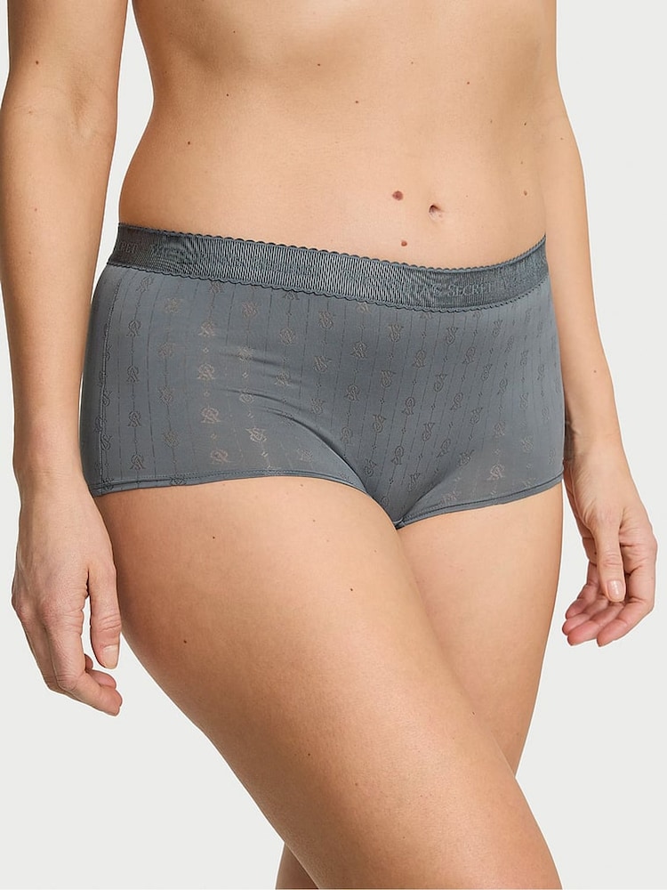 Victoria's Secret Dark Steel Grey Short Logo Pointelle Knickers - Image 1 of 2