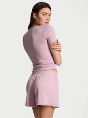 Victoria's Secret Violet Pearl Purple Pointelle Henley Short Sleeve Pyjama Set - Image 2 of 2