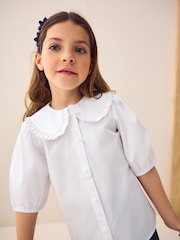 Blanco - Touch Fastening Cotton Rich Frill Collar School Blouse (3-14yrs) - Imagen 1 de 8