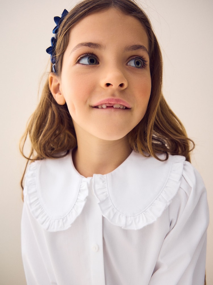 Blanco - Touch Fastening Cotton Rich Frill Collar School Blouse (3-14yrs) - Imagen 2 de 8