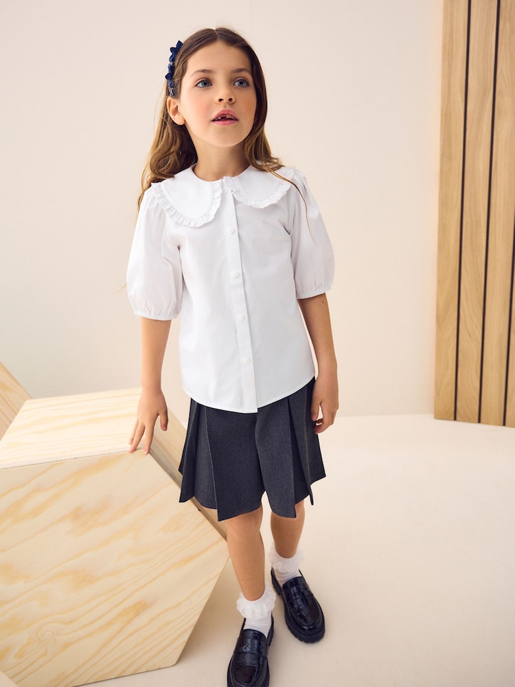 White Touch Fastening Cotton Rich Frill Collar School Blouse (3-14yrs) - Image 4 of 8