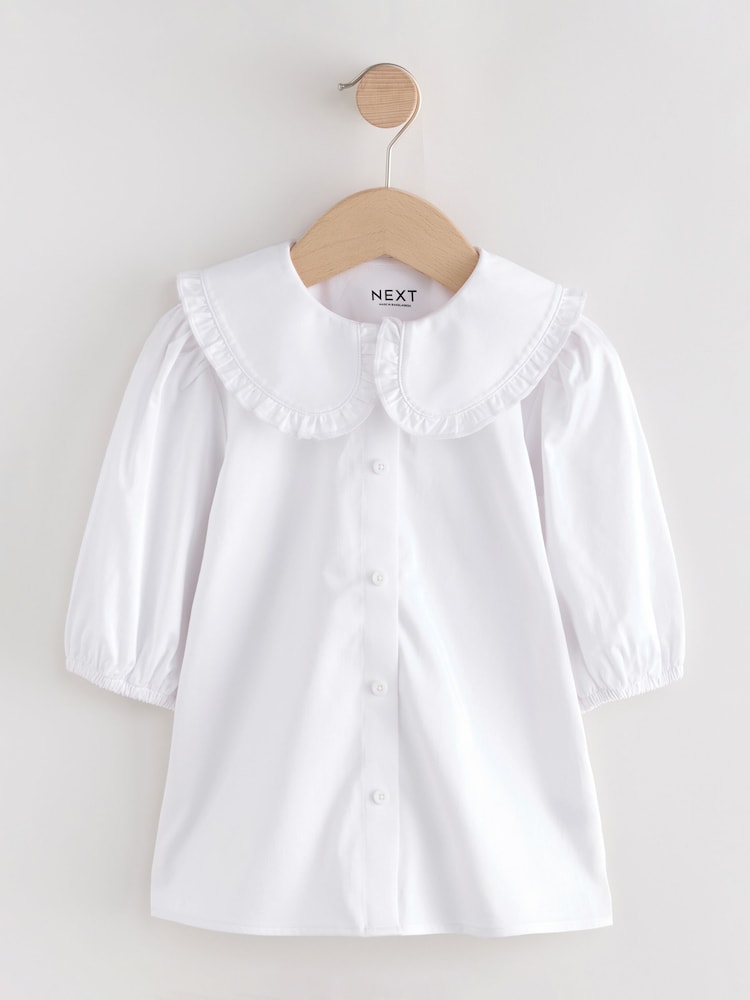 White Touch Fastening Cotton Rich Frill Collar School Blouse (3-14yrs) - Image 5 of 8