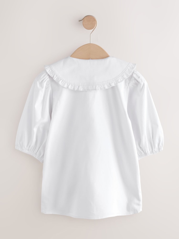 White Touch Fastening Cotton Rich Frill Collar School Blouse (3-14yrs) - Image 6 of 8