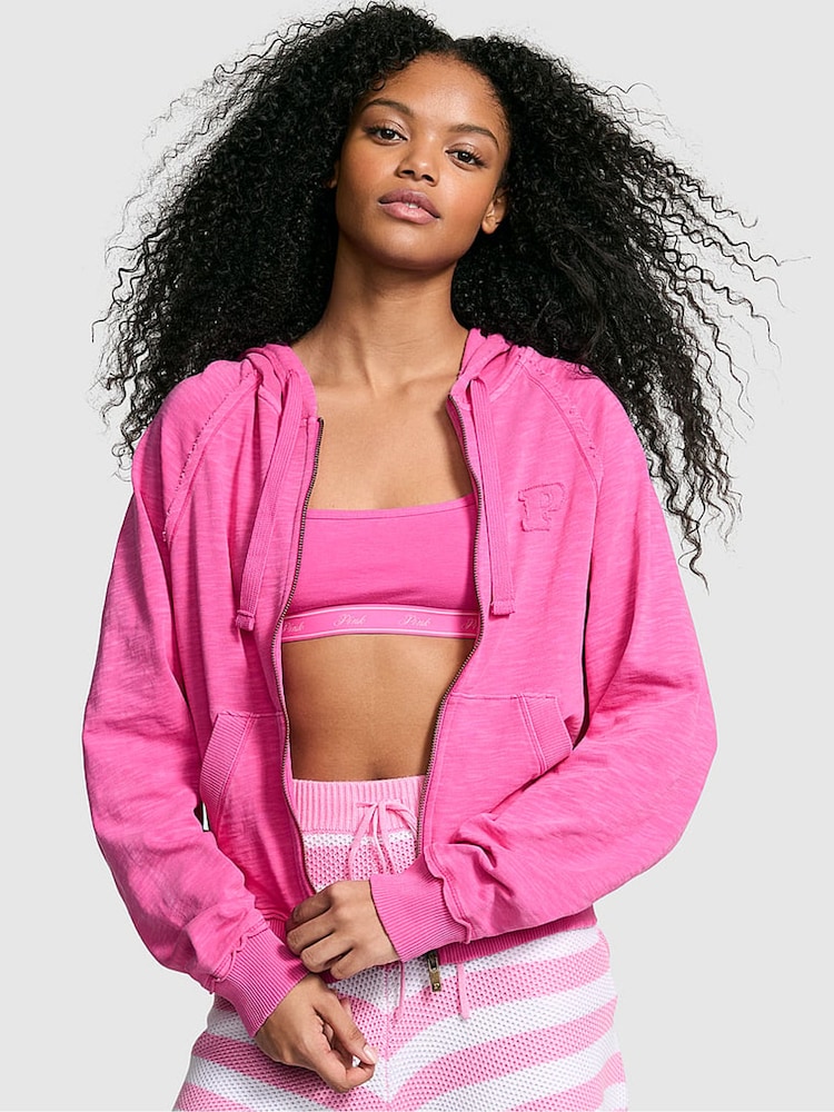 Victoria's Secret PINK Pink Gossip Zip Up Jersey Hoodie - Image 1 of 2