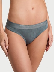Victoria's Secret Dark Steel Grey Thong Logo Pointelle Knickers - Image 1 of 3