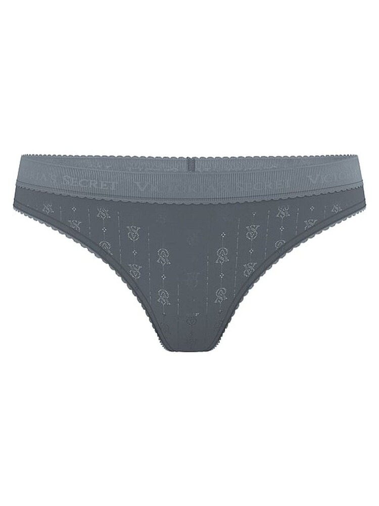 Victoria's Secret Dark Steel Grey Thong Logo Pointelle Knickers - Image 3 of 3