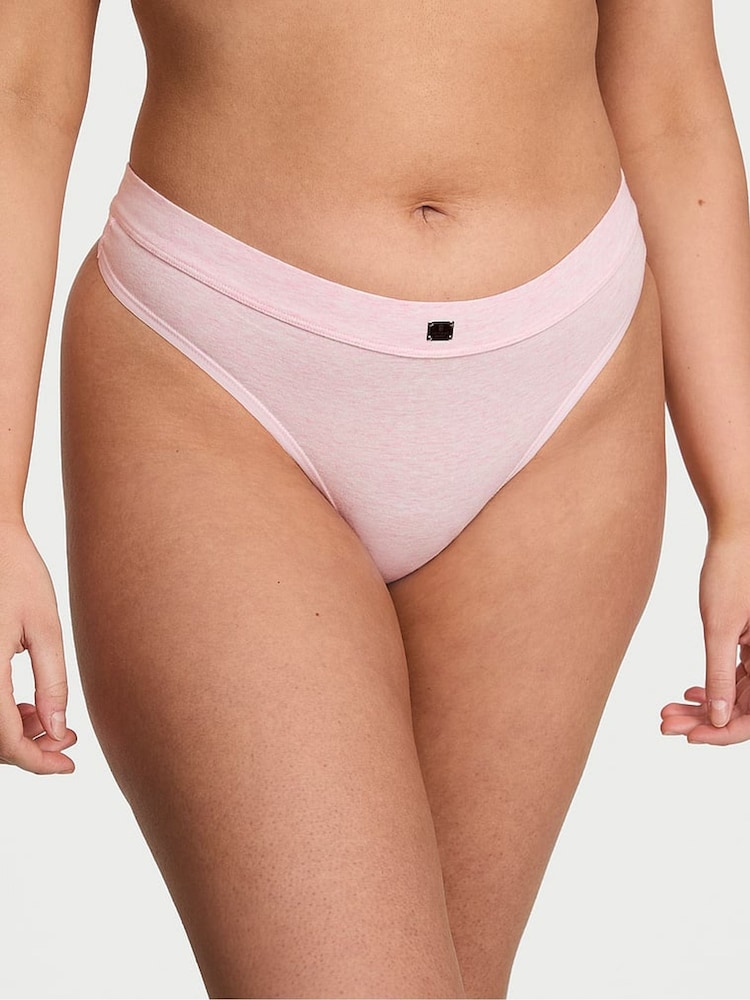 Victoria's Secret Pink Petal Heather Thong Cotton Logo Knickers - Image 1 of 3