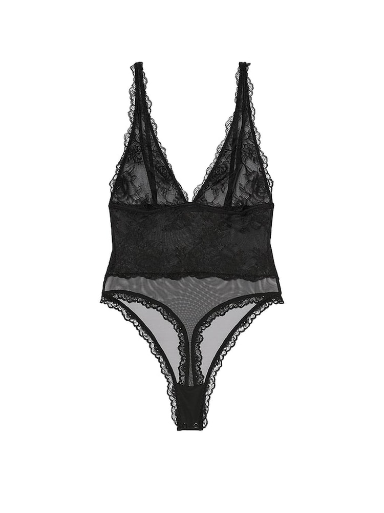 Victoria's Secret Black Sheer Rose Lace Bodysuit - Image 3 of 3