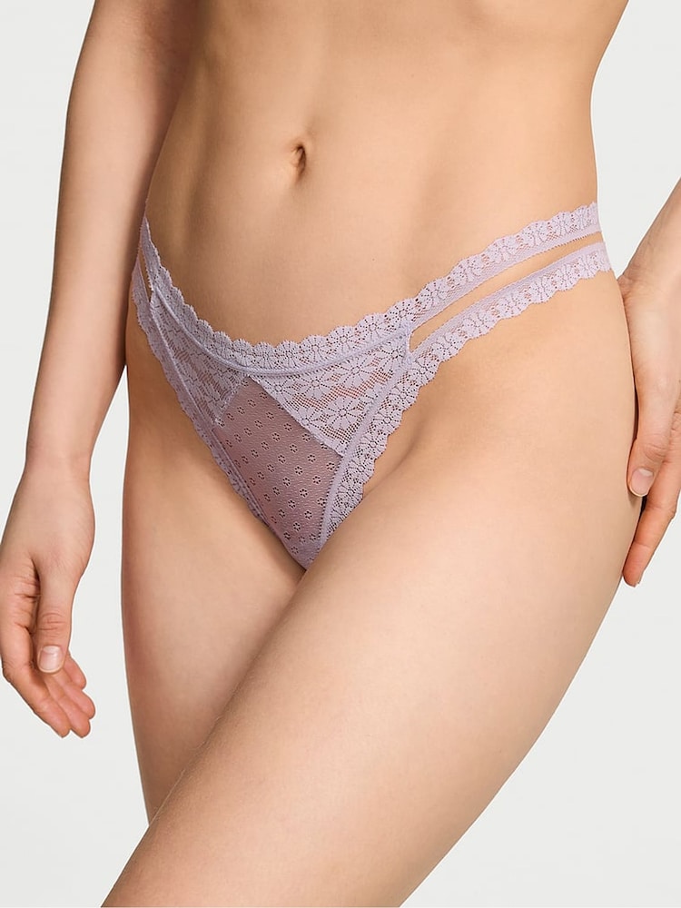 Victoria's Secret Feather Purple Double Strap Thong Knickers - Image 1 of 2