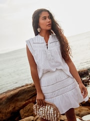 White Jaquard Sleeveless Blouse - Image 1 of 5