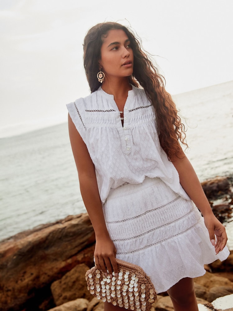 White Jaquard Sleeveless Blouse - Image 1 of 5