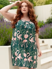 Cyberjammies Green Emerald Flamingo Print Bus Shorts Nightdress - Image 1 of 4