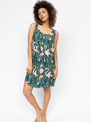 Cyberjammies Green Emerald Flamingo Print Bus Shorts Nightdress - Image 2 of 4
