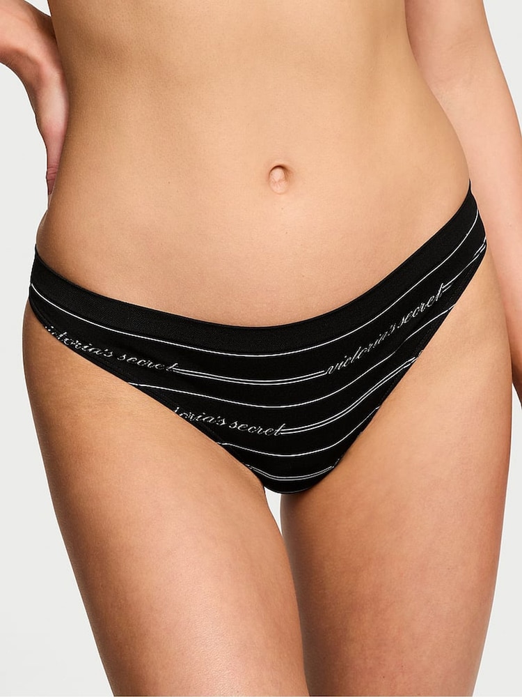 Victoria's Secret Black Logo Script Thong Knickers - Image 1 of 3